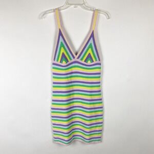 Steve Madden Pastel Striped Crochet Knit Tank‎ Mini Dress Womens XS